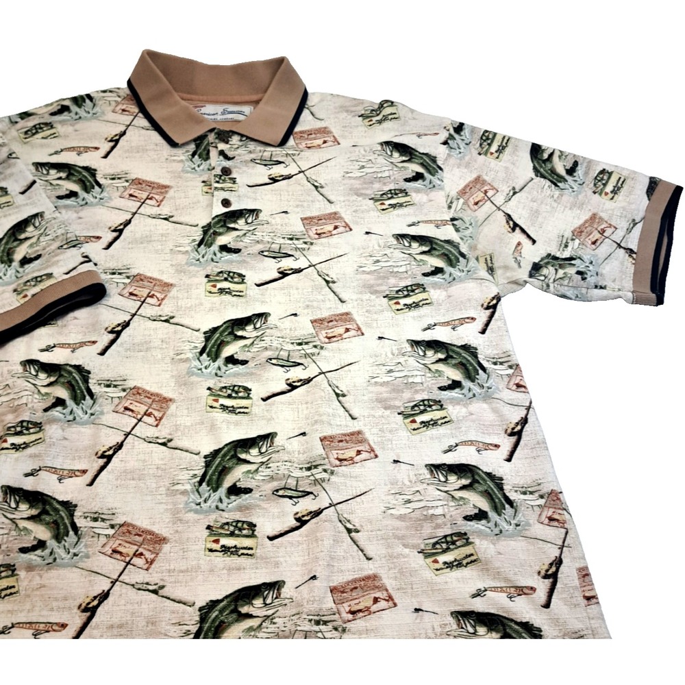 American Summer Clothing Co Polo Shirt Mens XL AOP Bass Fishing Casual Outdoors